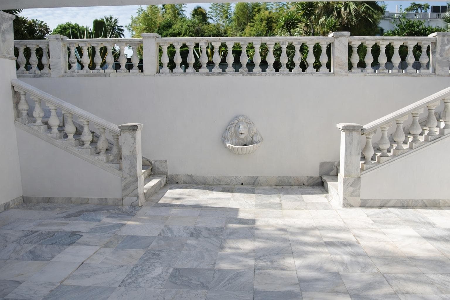 External courtyard with elegant marble staircases